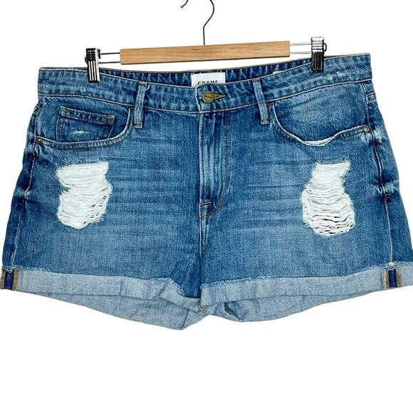 Frame Denim Le Grand Garcon Distressed Jean Shorts Womens 32 Grunge Festival - Picture 1 of 6